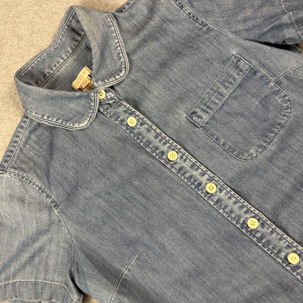 J.Crew Womens XXS Denim Button Front Shirt Peter Pan Collar Short Sleeve Cotton